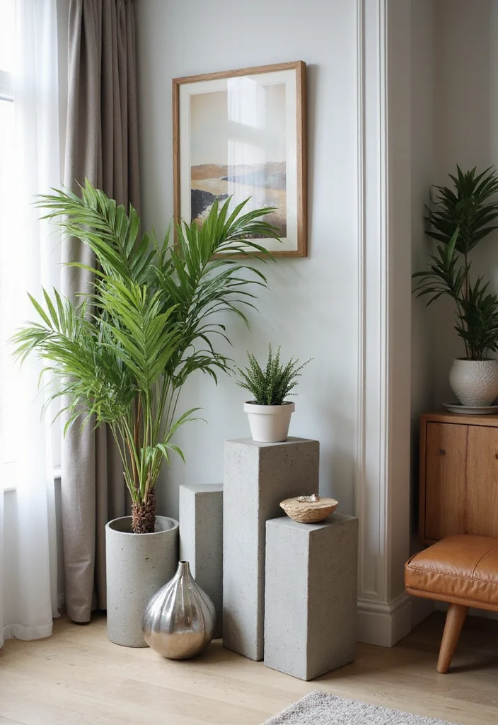 10 Concrete Wall Decor Ideas for Modern Industrial Look - 5. Concrete Art Display Stands