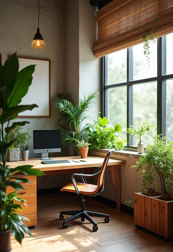 10 Corner Office Desk Ideas for Smart Space Efficiency - 6. Natural Elements and Greenery