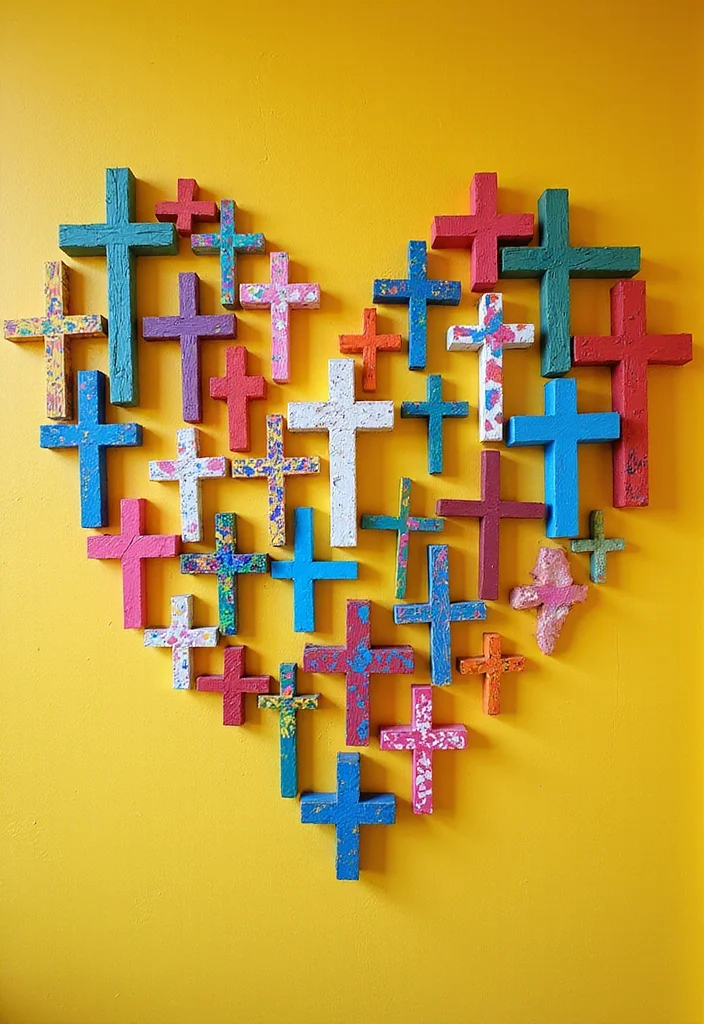 10 Cross Wall Decor Ideas for Meaningful Simple Displays 23 10 Cross Wall Decor Ideas for Meaningful Simple Displays - 3. Colorful Painted Crosses