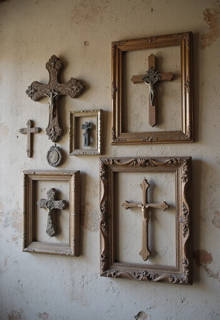 10 Cross Wall Decor Ideas for Meaningful Simple Displays 56 10 Cross Wall Decor Ideas for Meaningful Simple Displays - 6. Vintage Frames with Crosses