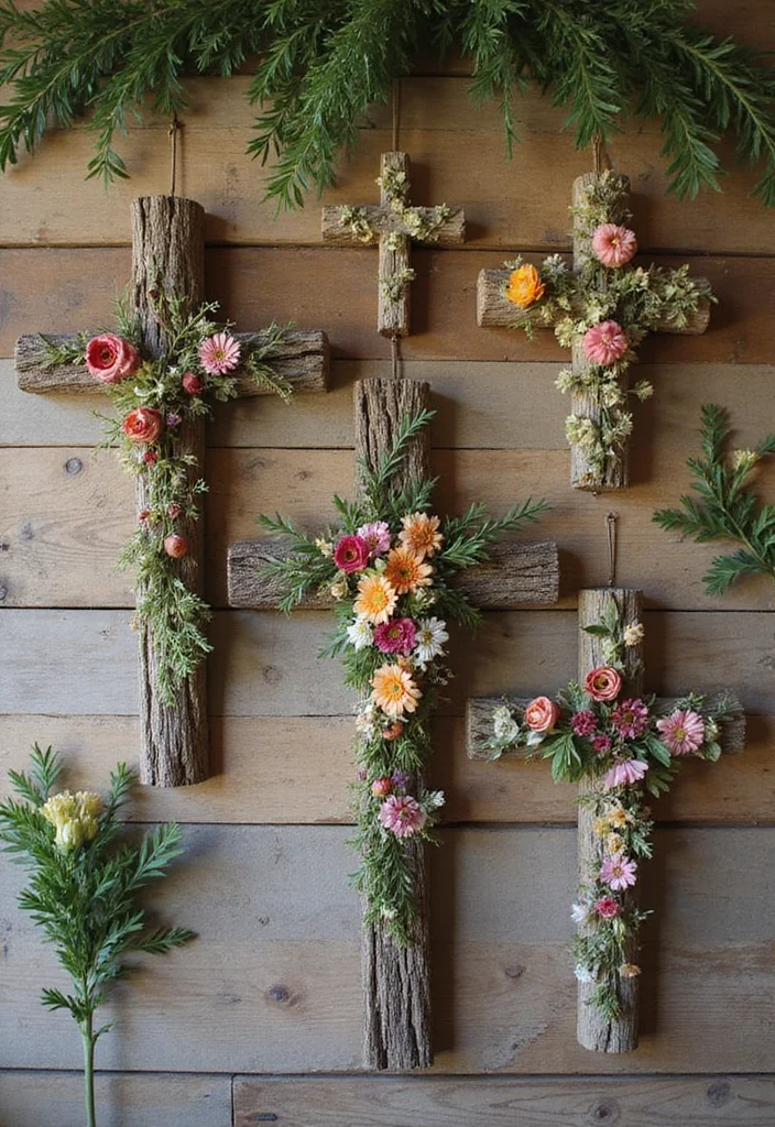 10 Cross Wall Decor Ideas for Meaningful Simple Displays 78 10 Cross Wall Decor Ideas for Meaningful Simple Displays - 8. Botanical Cross Displays