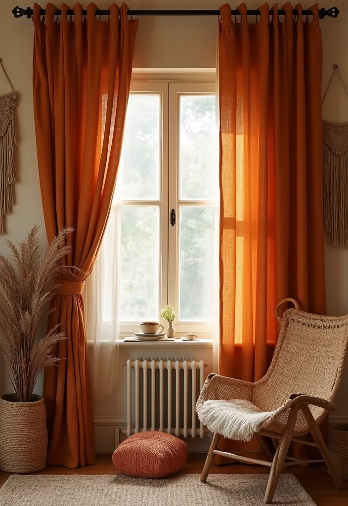 10 Curtain Backdrop Ideas for Easy Stylish Backgrounds - 1. Earthy Tones with Macrame Accents
