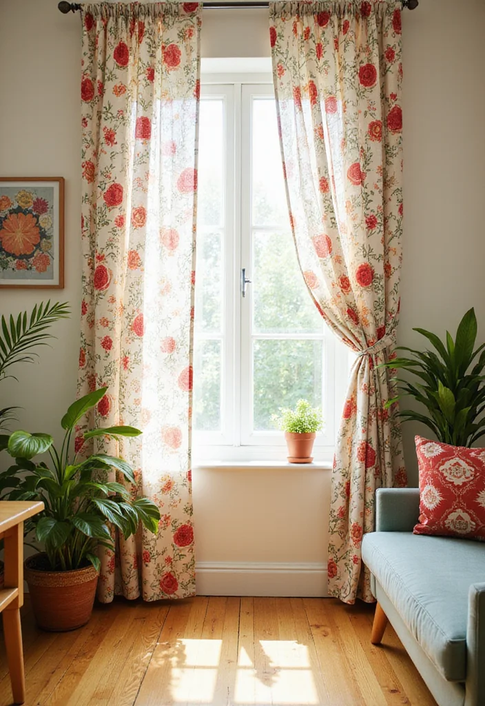10 Curtain Backdrop Ideas for Easy Stylish Backgrounds - 2. Whimsical Floral Prints