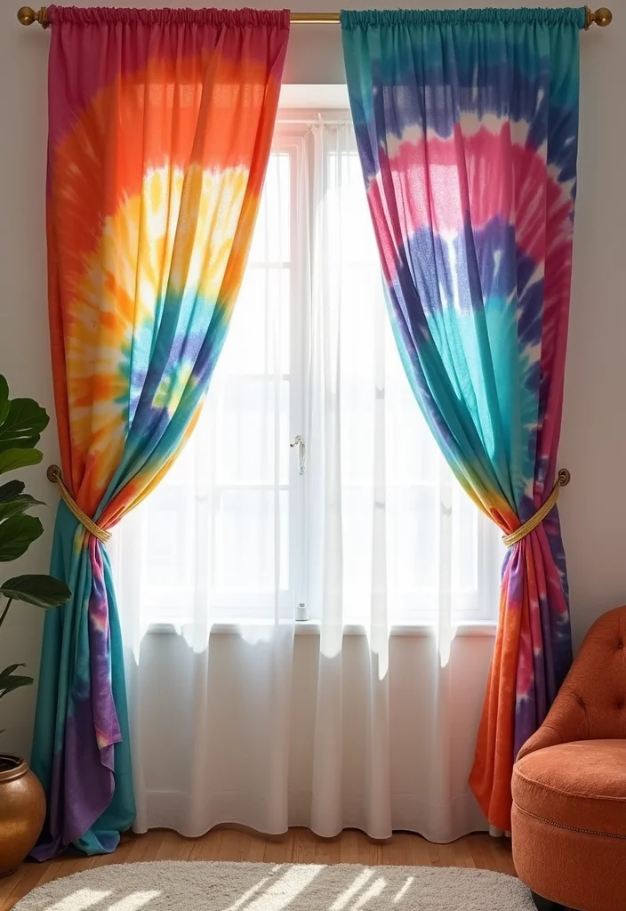 10 Curtain Backdrop Ideas for Easy Stylish Backgrounds - 8. Vibrant Tie-Dye Patterns