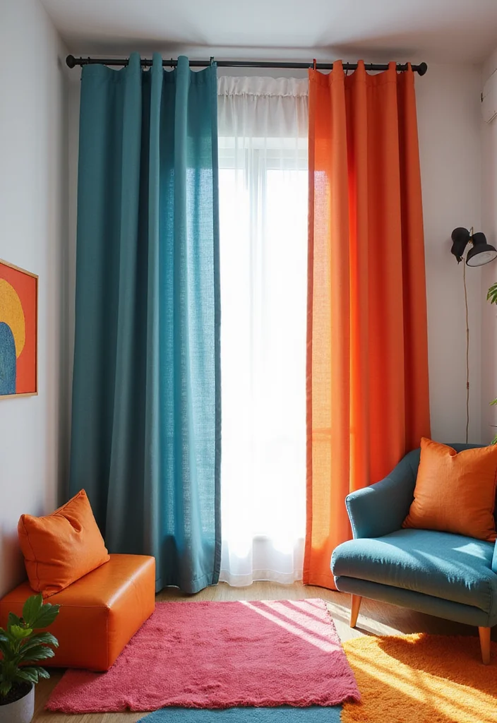 10 Curtain Backdrop Ideas for Easy Stylish Backgrounds - 9. Color-Blocked Designs