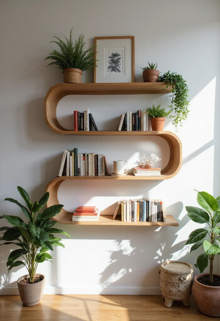 10 Curved Wall Decor Ideas for Soft Architectural Accents - 1. Curved Shelves for Functional Elegance