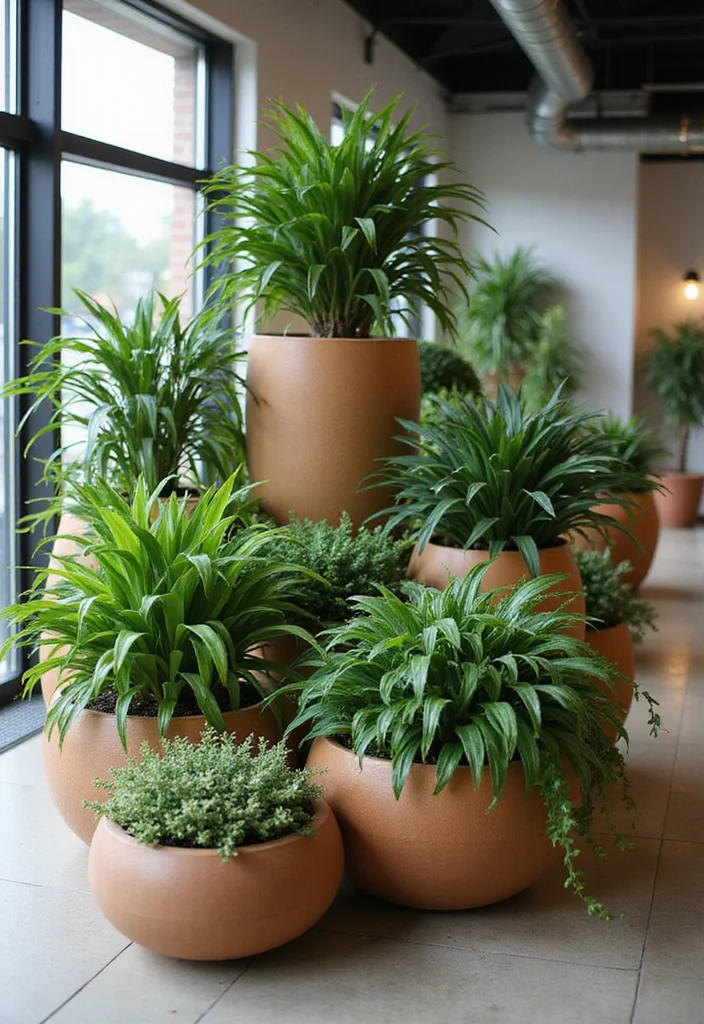 10 Curved Wall Decor Ideas for Soft Architectural Accents - 9. Curved Indoor Planters for Natural Vibes