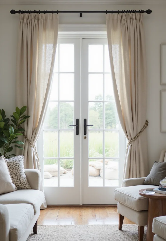 10 Door Window Curtain Ideas for Privacy and Light Balance - 2. Linen Privacy Curtains for a Soft Touch