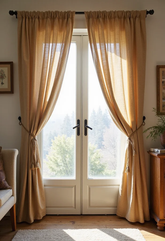 10 Door Window Curtain Ideas for Privacy and Light Balance - 5. Earthy Tones with Natural Cotton Curtains