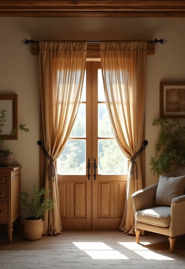 10 Door Window Curtain Ideas for Privacy and Light Balance - 7. Sustainable Jute Curtains for a Rustic Feel