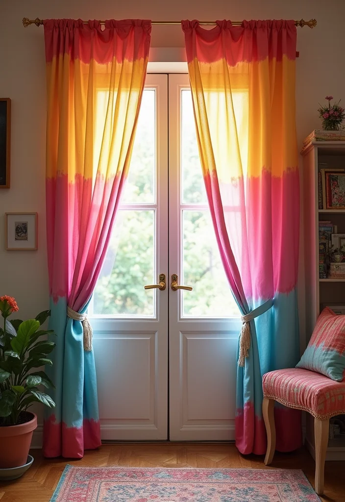 10 Door Window Curtain Ideas for Privacy and Light Balance - 8. Colorful Tie-Dye Curtains for a Boho Vibe