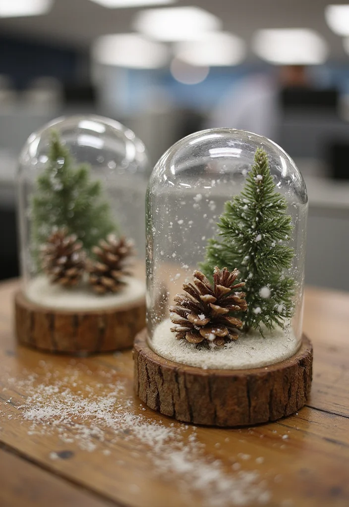 10 Eco-Friendly Office Cubicle Christmas Decor Ideas for Festive Cheer - 1. Upcycled Jar Snow Globes