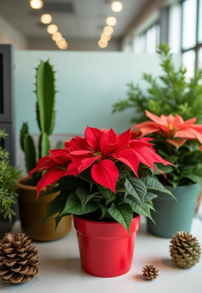 10 Eco-Friendly Office Cubicle Christmas Decor Ideas for Festive Cheer - 2. Potted Holiday Plants