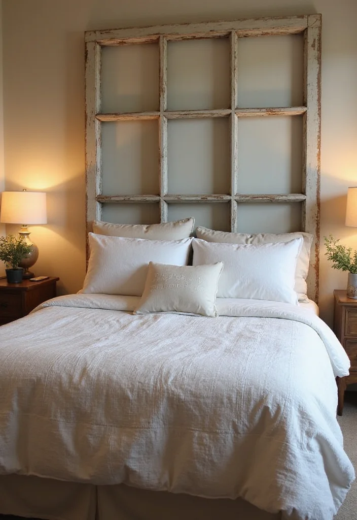 10 Old Window Wall Decor Ideas for Rustic Vintage Charm - 7. Headboard Highlight