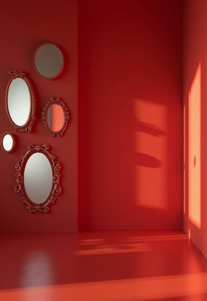 10 Red Wall Decor Ideas for Bold Stylish Warmth - 7. Unique Mirrors for Depth and Light