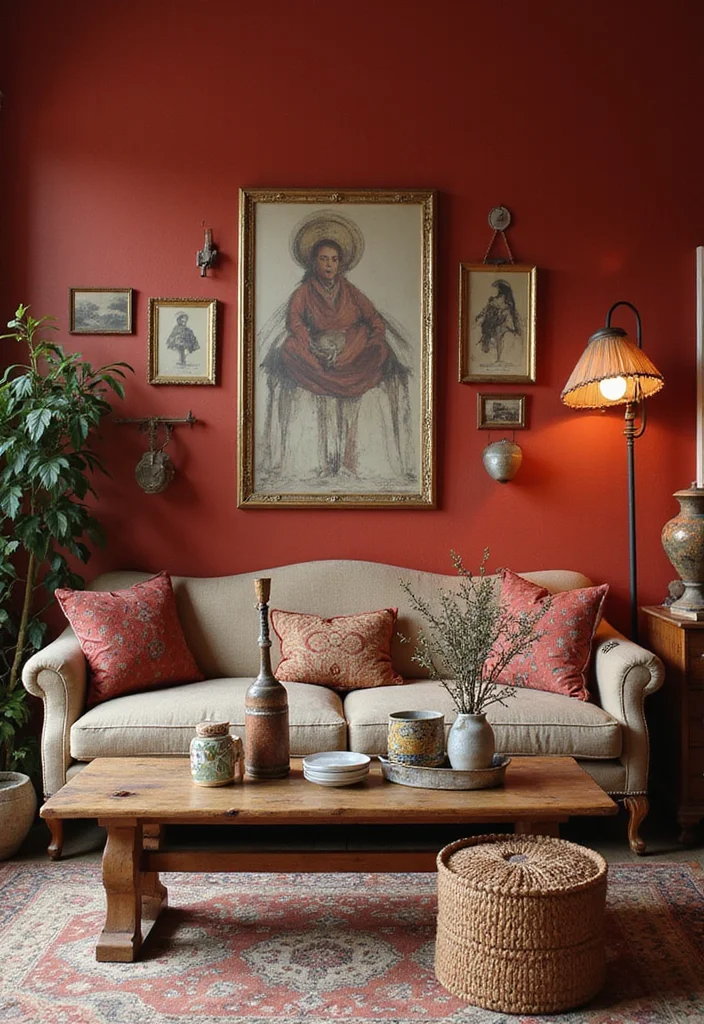 10 Red Wall Decor Ideas for Bold Stylish Warmth - 8. Vintage Finds for Character