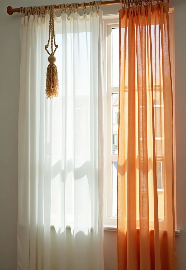 10 Side Curtain Rods Ideas for Neat Functional Installations - 4. Natural Rope Hangers