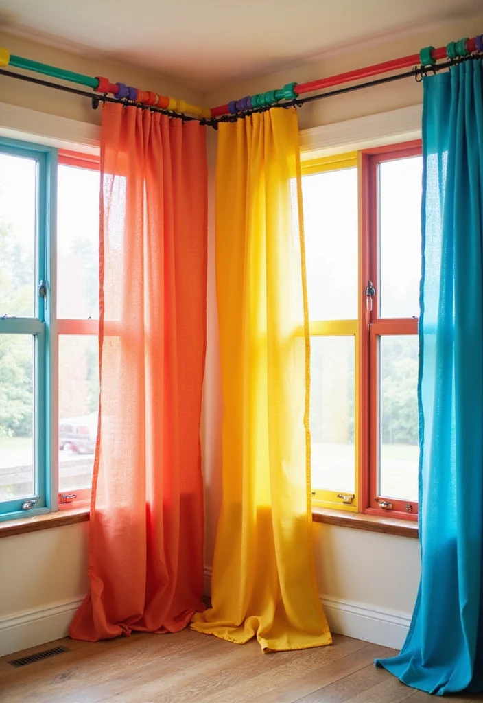 10 Side Curtain Rods Ideas for Neat Functional Installations - 9. Colorful PVC Pipes