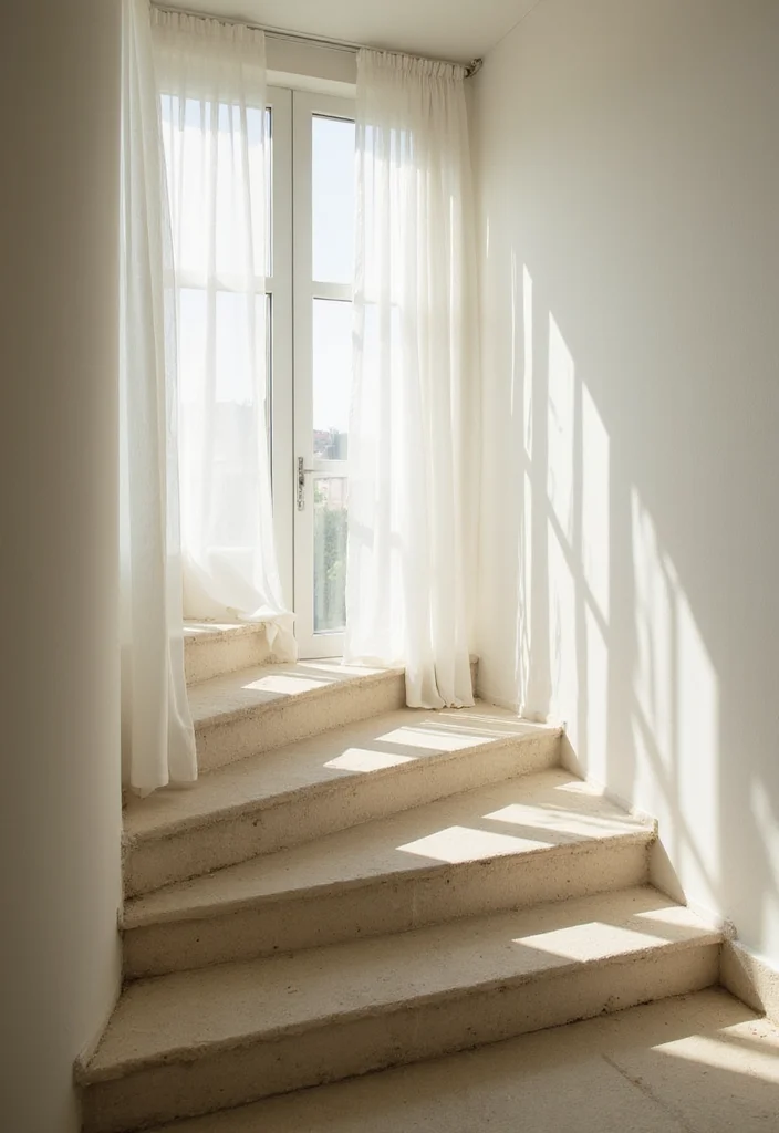 10 Stair Window Curtain Ideas for Challenging Tall Spaces - 1. Sheer Elegance