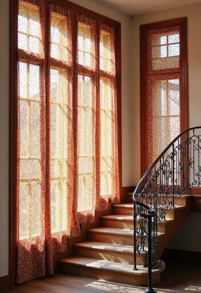 10 Stair Window Curtain Ideas for Challenging Tall Spaces - 2. Bold Patterns