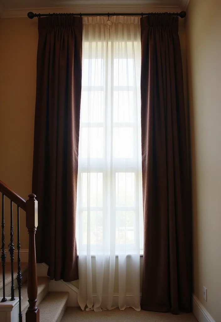 10 Stair Window Curtain Ideas for Challenging Tall Spaces - 3. Layered Looks