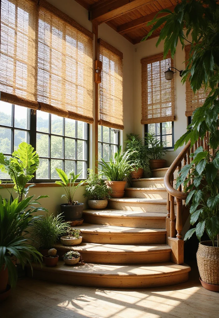 10 Stair Window Curtain Ideas for Challenging Tall Spaces - 7. Natural Textures