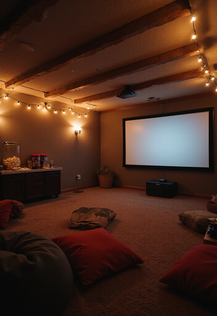 12 Basement Hangout Ideas for Relaxed Family Time 2. Movie Marathon Theater