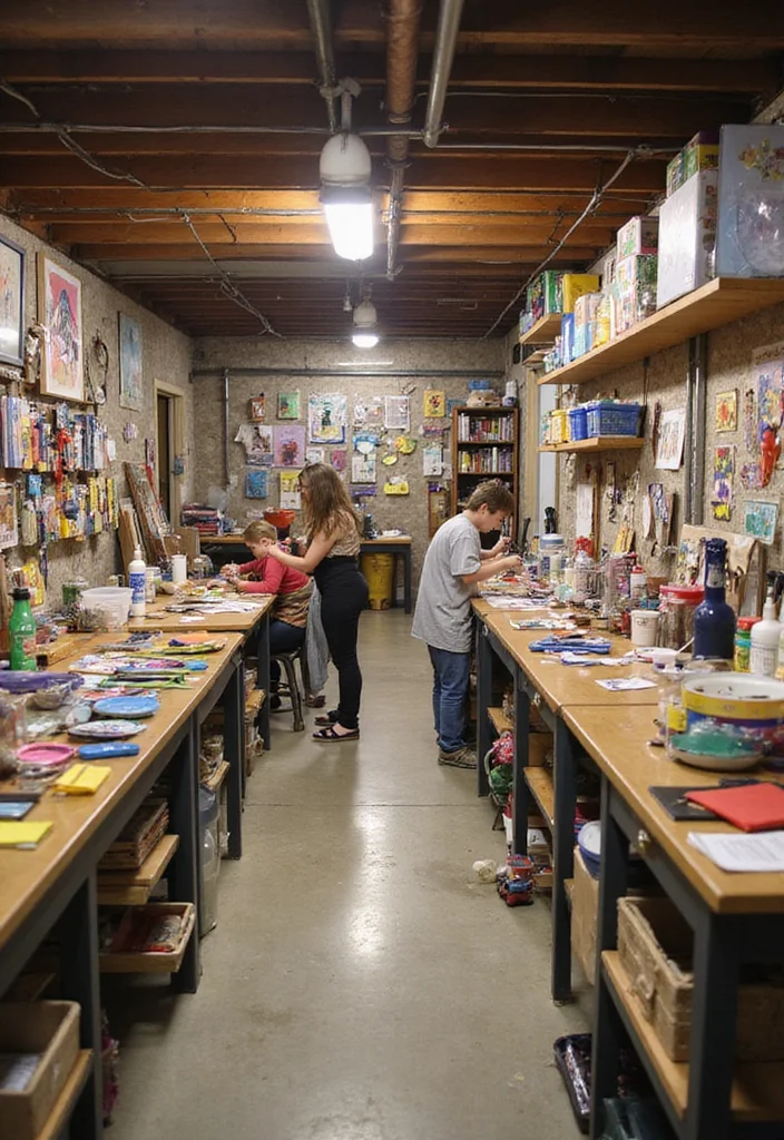 12 Basement Hangout Ideas for Relaxed Family Time 3. Arts and Crafts Studio