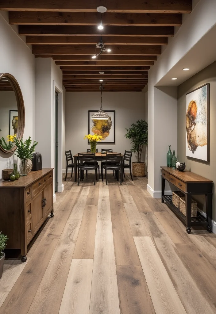 12 Basement Vinyl Flooring Ideas for Durable Easy Care Style - 12. Mixed Material Looks