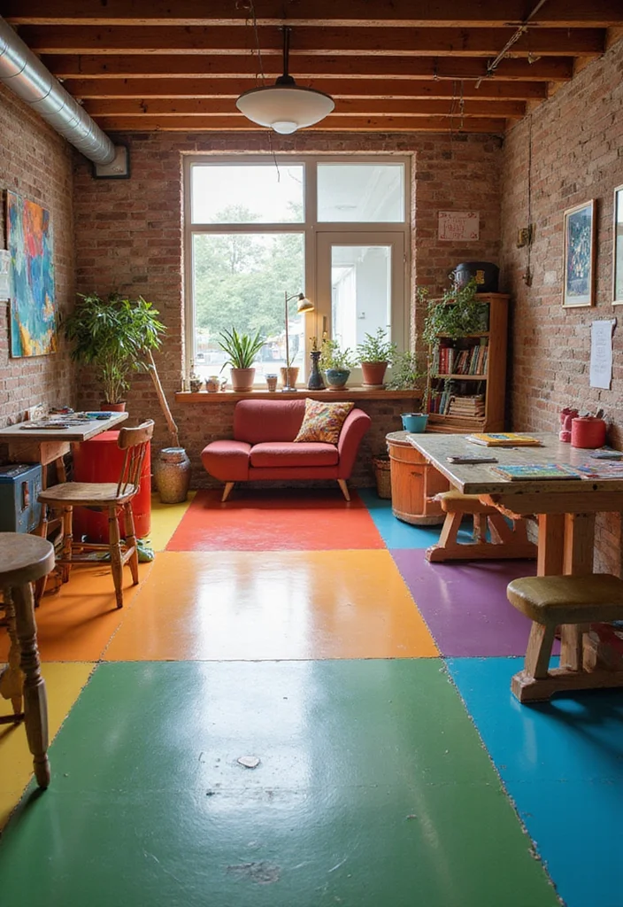 12 Basement Vinyl Flooring Ideas for Durable Easy Care Style - 2. Bright and Bold Colors