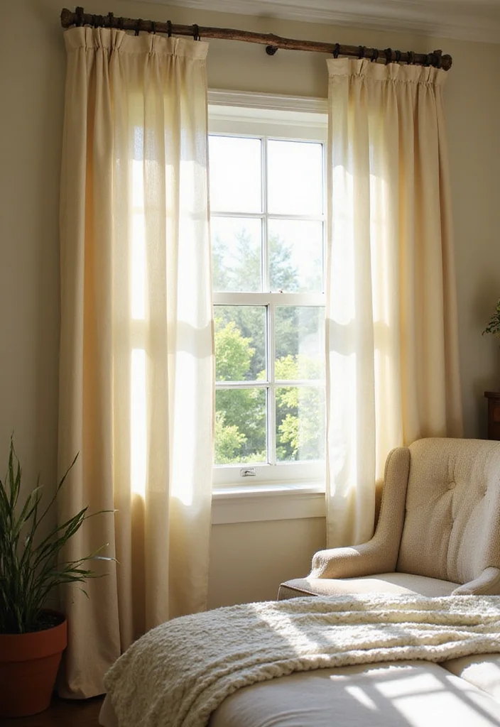 12 Cheap Curtain Ideas for Budget Friendly Home Updates - 8. Nature-Inspired Branch Curtain Rods