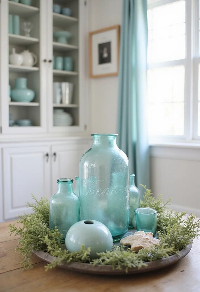 12 Coastal Basement Ideas for Light Breezy Comfort 6. Sea Glass Accents