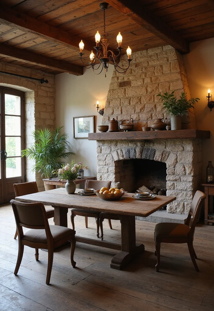 12 Dining Room Fireplace Ideas for Warm Elegant Gatherings - 1. Rustic Charm with a Stone Fireplace