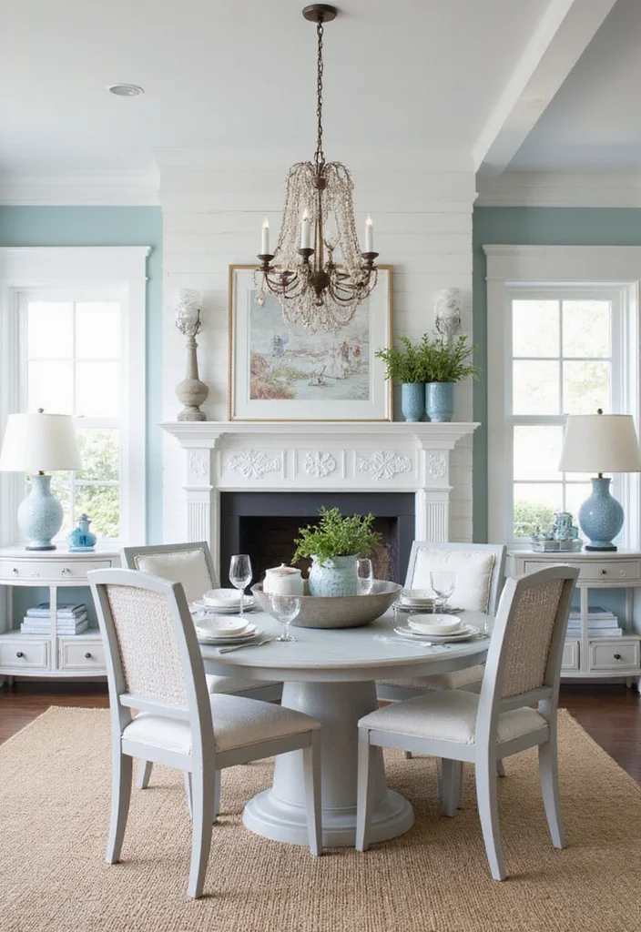 12 Dining Room Fireplace Ideas for Warm Elegant Gatherings - 11. Coastal Comfort with a Whitewashed Fireplace