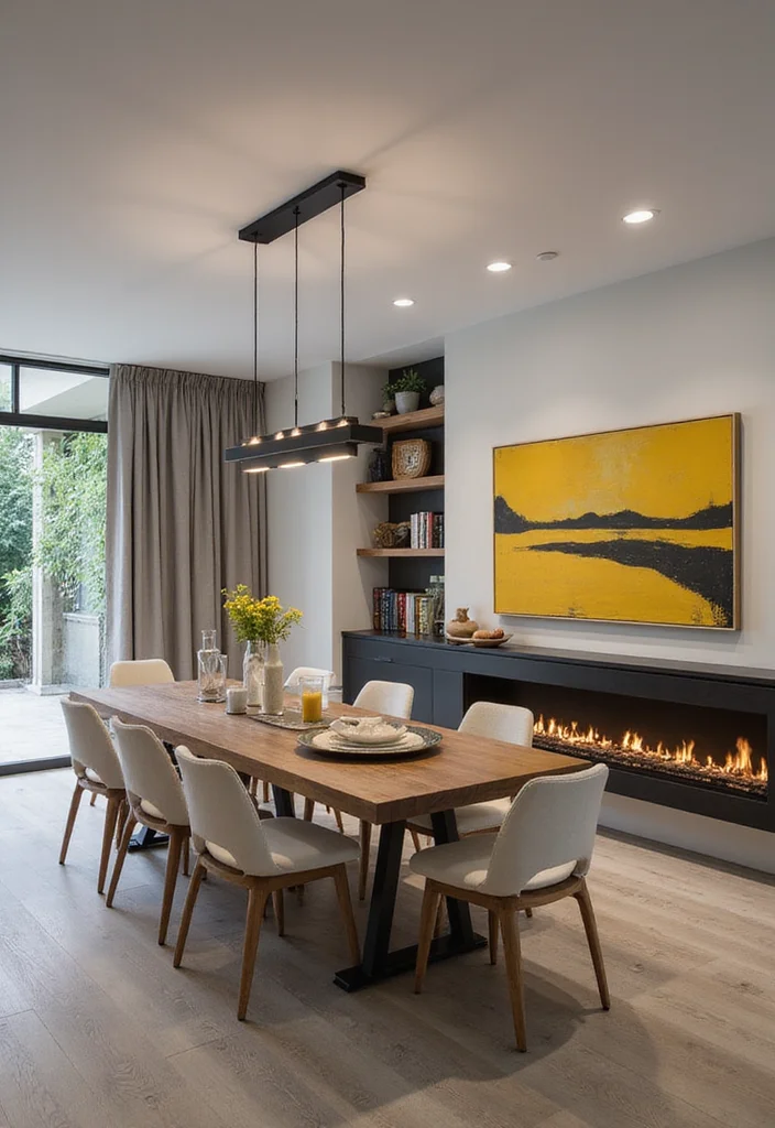 12 Dining Room Fireplace Ideas for Warm Elegant Gatherings - 8. Contemporary Appeal with a Linear Fireplace