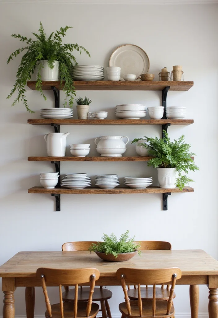 12 Dining Table Wall Decor Ideas for Elegant Dining Ambience 23 12 Dining Table Wall Decor Ideas for Elegant Dining Ambience - 3. Rustic Shelving