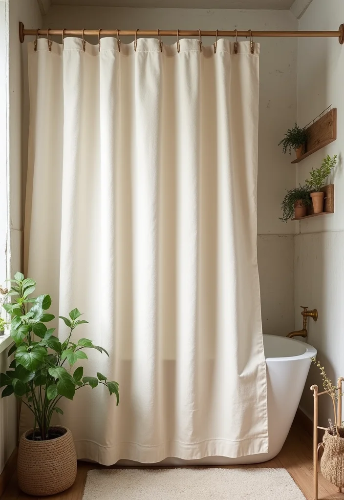 12 Farmhouse Shower Curtain Ideas for Rustic Warm Style - 1. Soft Linen Serenity