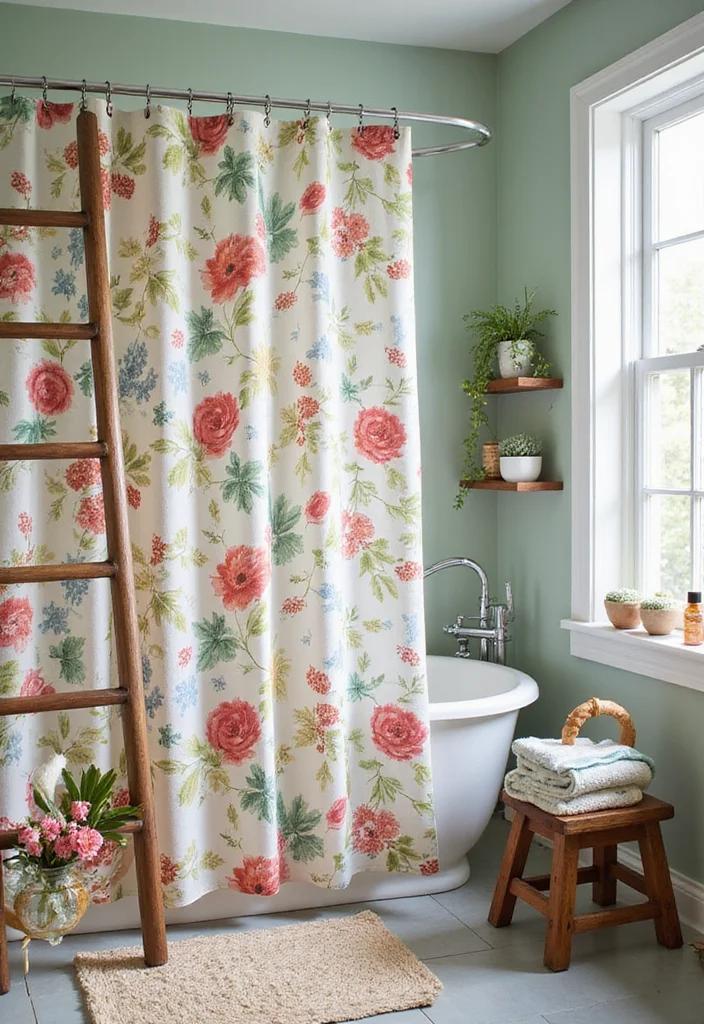 12 Farmhouse Shower Curtain Ideas for Rustic Warm Style - 2. Whimsical Floral Patterns