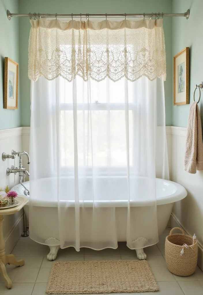 12 Farmhouse Shower Curtain Ideas for Rustic Warm Style - 5. Vintage Crochet Details
