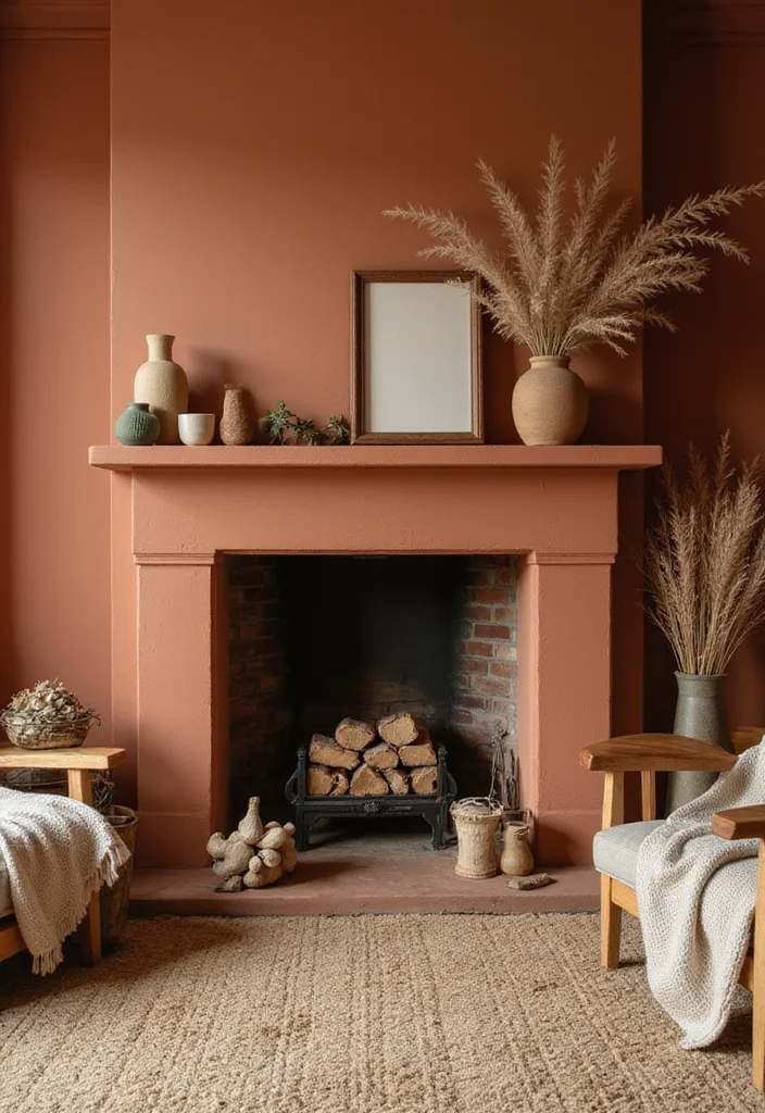 12 Fireplace Mantle Color Ideas for Fresh Modern Updates - 10. Terracotta