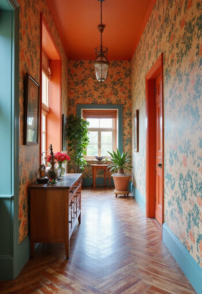 12 Long Hallway Wall Decor Ideas for Visual Interest and Flow - 3. Bold Wallpaper or Paint