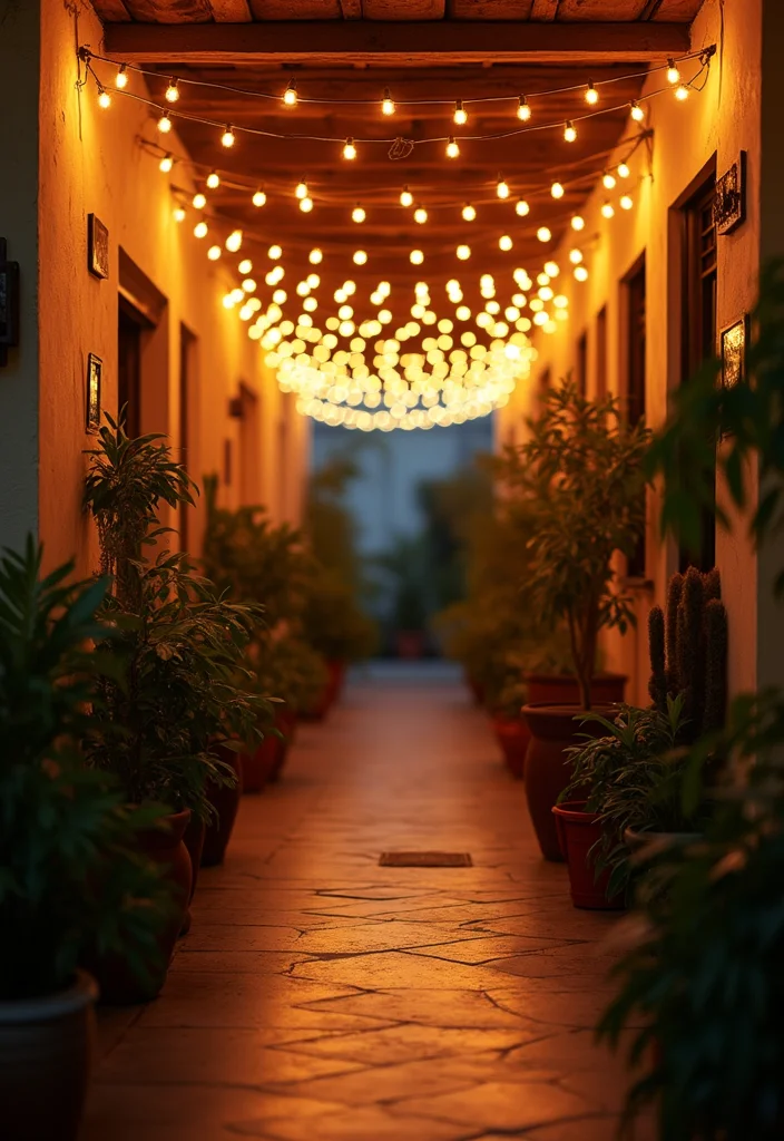 12 Long Hallway Wall Decor Ideas for Visual Interest and Flow - 6. String Lights for Ambiance