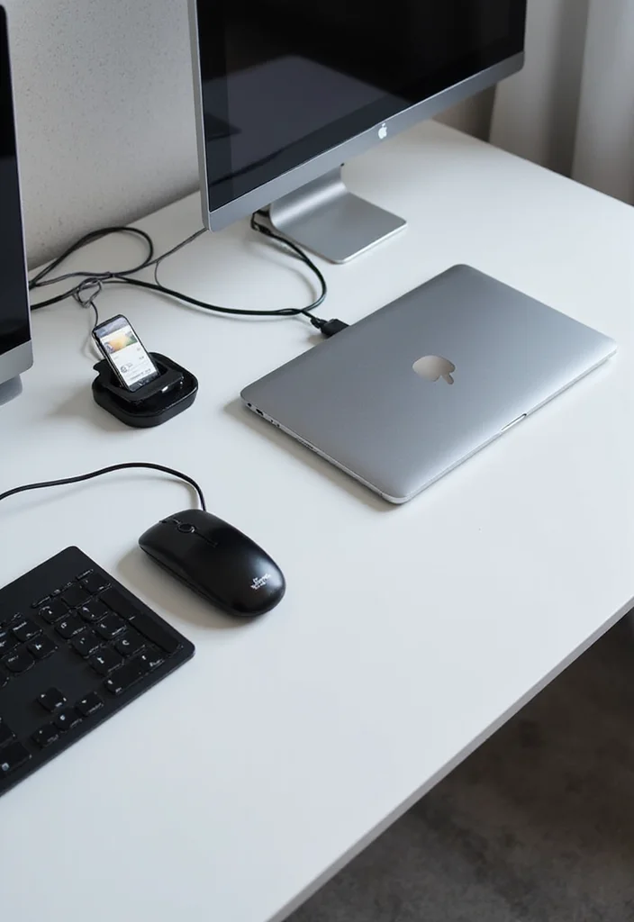 12 Minimalist Office Ideas for Clean Productive Workspaces 67 12 Minimalist Office Ideas for Clean Productive Workspaces 7. Tech Taming Solutions