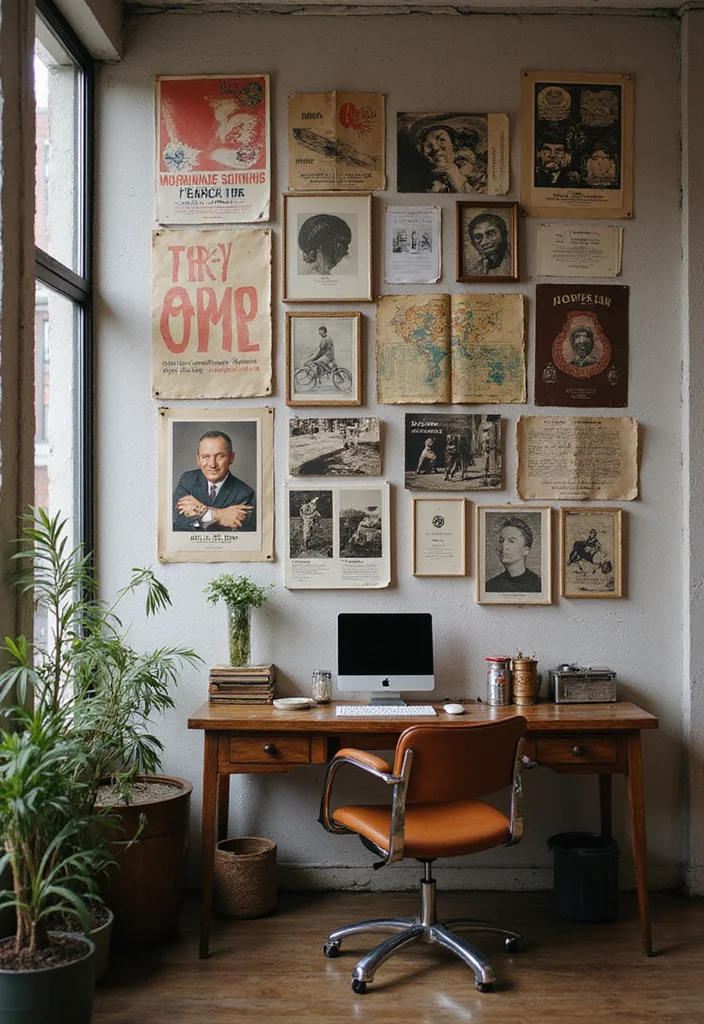 12 Office Walls Ideas for Functional Stylish Backgrounds - 12. Vintage or Retro Decor