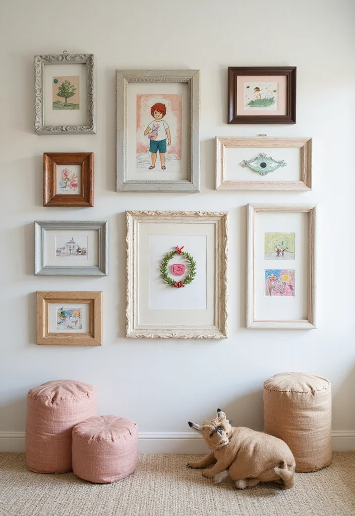 12 Playroom Wall Decor Ideas for Fun Colorful Energy - 7. Upcycled Frames for Art Displays