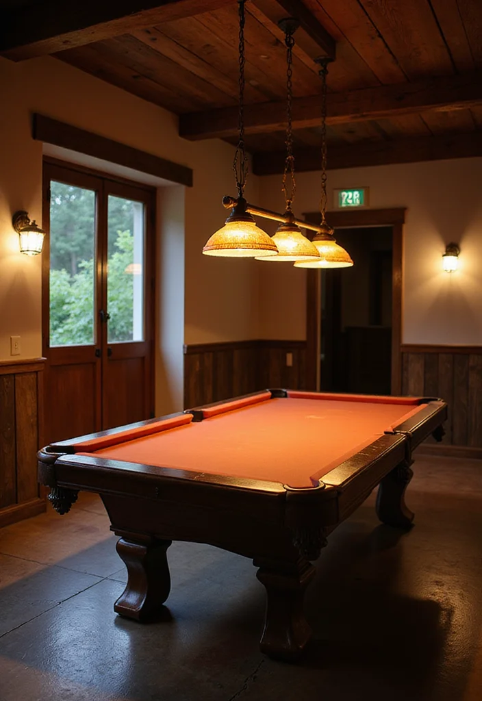 12 Pool Table Basement Ideas for Fun Social Spaces - 5. Artisanal Lighting Fixtures