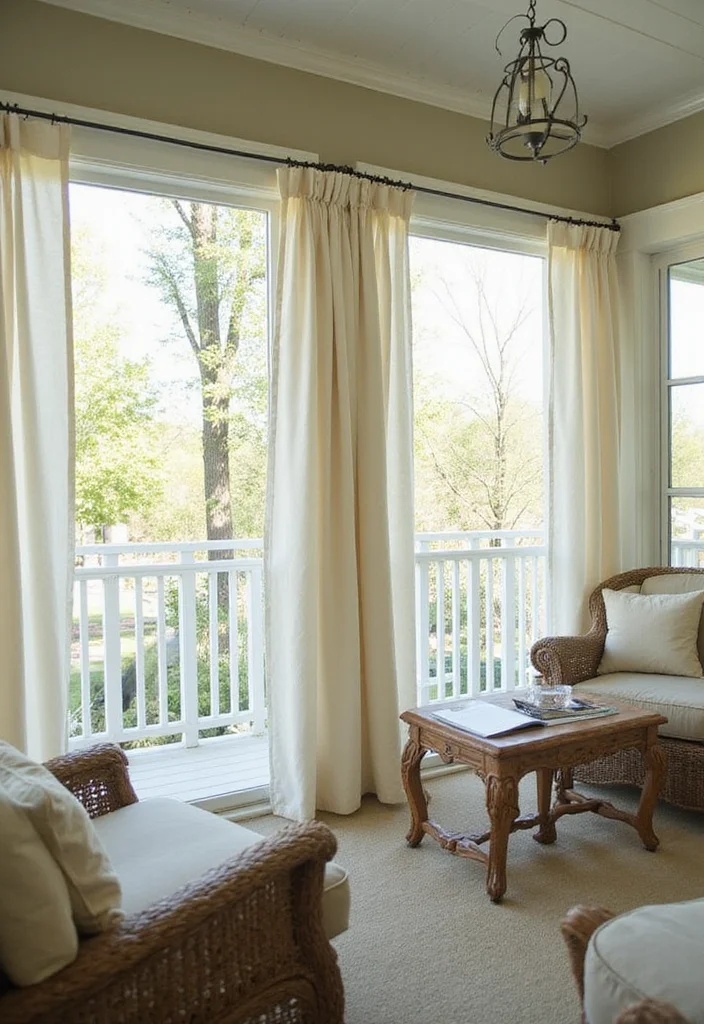 12 Screened In Porch Curtain Ideas for Breezy Outdoor Privacy - 2. Soft Linen Layers