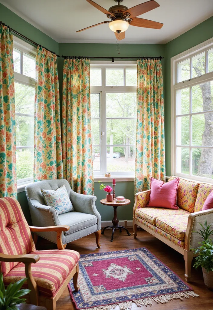 12 Screened In Porch Curtain Ideas for Breezy Outdoor Privacy - 5. Vibrant Geometric Prints