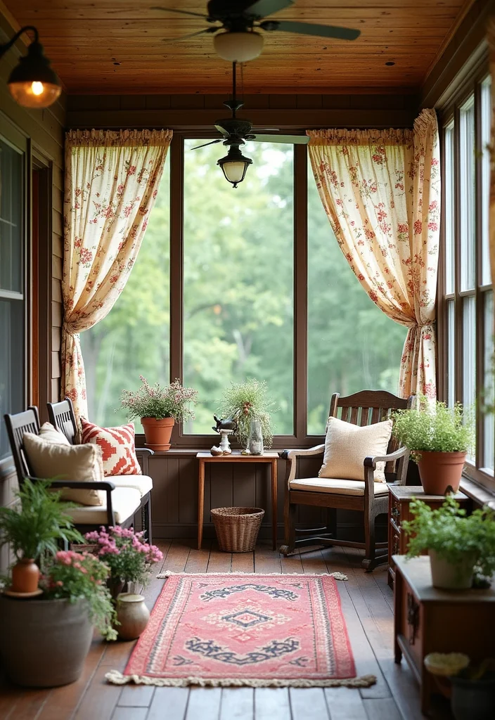 12 Screened In Porch Curtain Ideas for Breezy Outdoor Privacy - 7. Country Print Fabrics