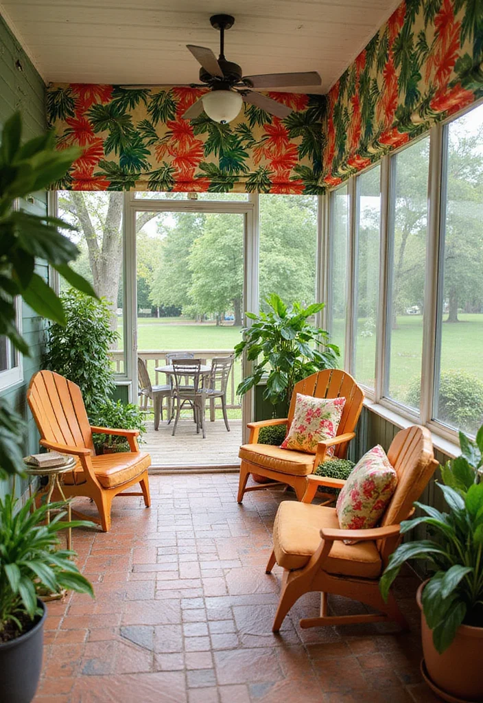 12 Screened In Porch Curtain Ideas for Breezy Outdoor Privacy - 8. Tropical Vibe with Patterns